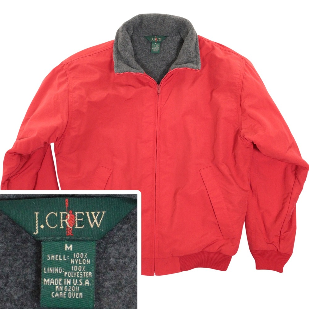 VTG J Crew Oarsman Jacket Fleece Lined Nylon 90s Red USA Men Medium